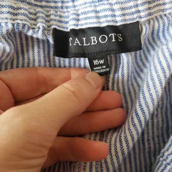 Talbots 100% Linen Pants Size 16W Blue and White Stripe - Picture 9 of 10